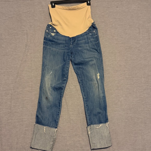 MOTHER Denim Maternity Jeans Cropped Cuffed Distressed Size 28